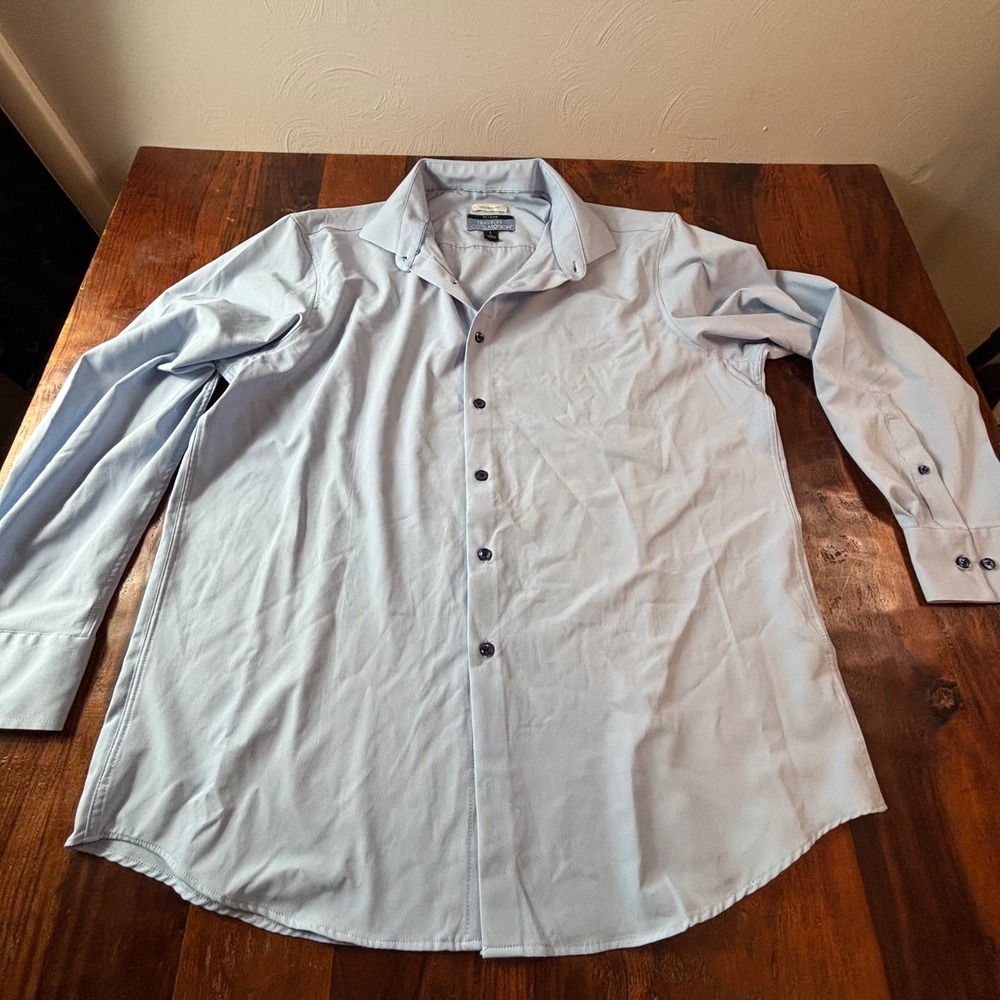 Jos. A. Bank Traveler Coolmotion Shirt Mens Large Blue Tailored‎ Fit Stretch L/S